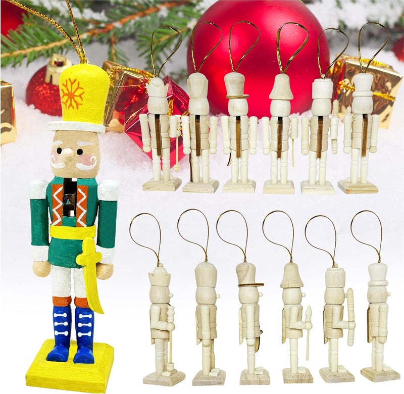 MicoSim DIY Mini Nutcrackers Figures Wooden Christmas Decor, Hanging Nutcracker Ornaments for Xmas Tree, Wood Nut-Crackers Christmas Decorations for Festival Party Crafts (6PCS) - Image 4